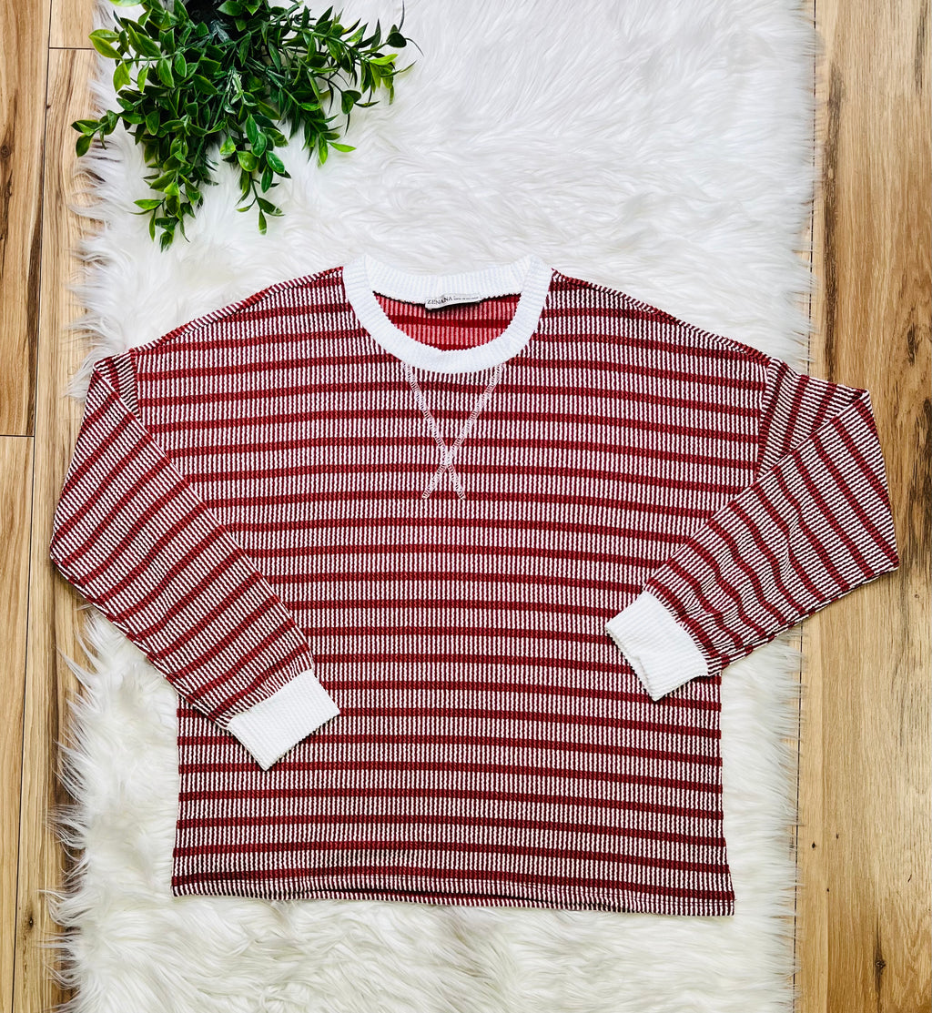 Women’s Zenana Rust Striped Ribbed Pant Set