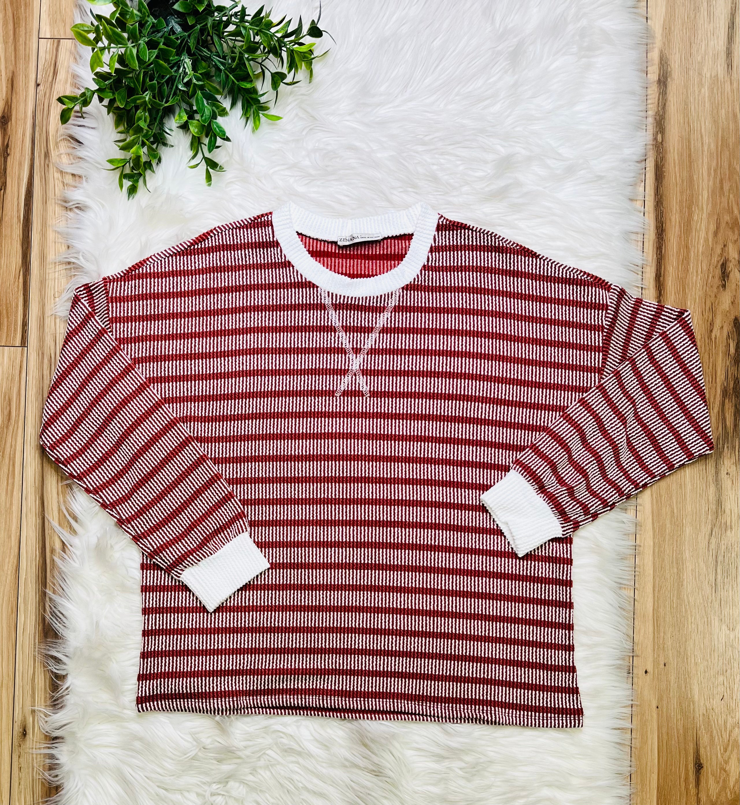 Women’s Zenana Rust Striped Ribbed Pant Set