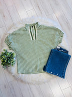 Women’s Evermmee Cream and Green Gingham Top