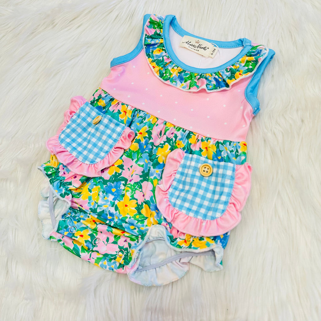 Girl’s Little Blossom Floral Pocket Bubble Romper