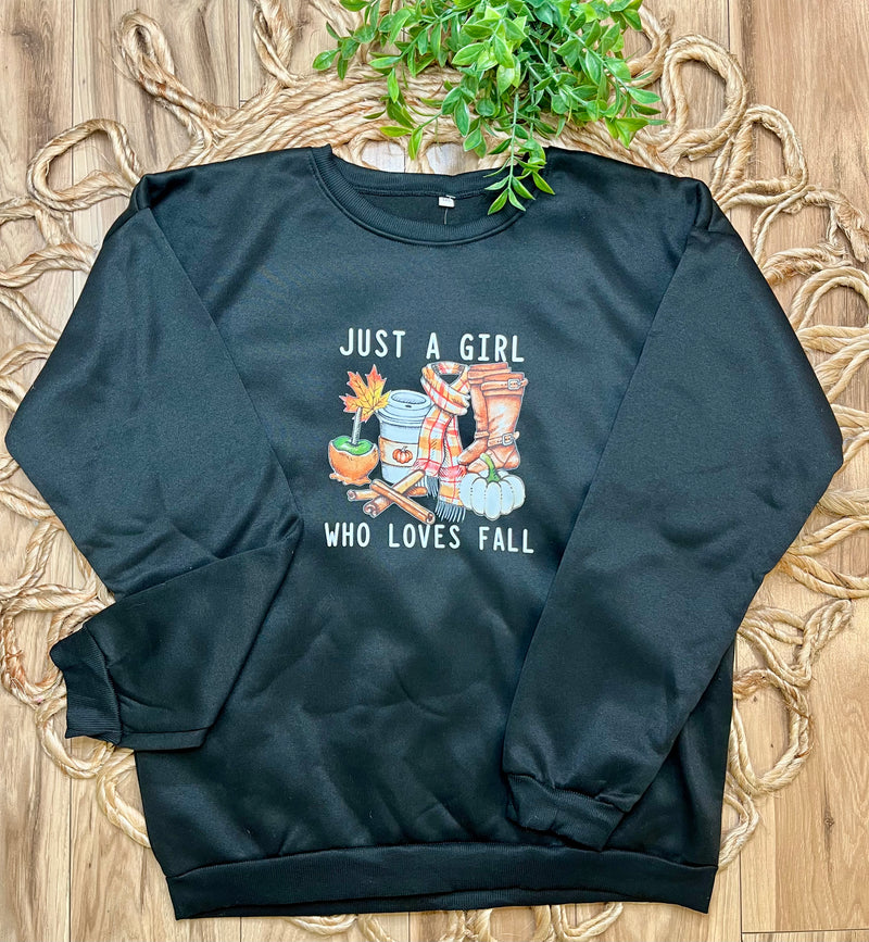 Womens Curvy Just a girl who loves fall Crewneck Sweater Pullover