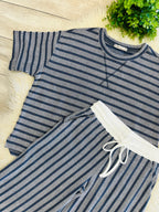 Women’s Zenana Navy Ribbed Drop - Shoulder Two Piece Set