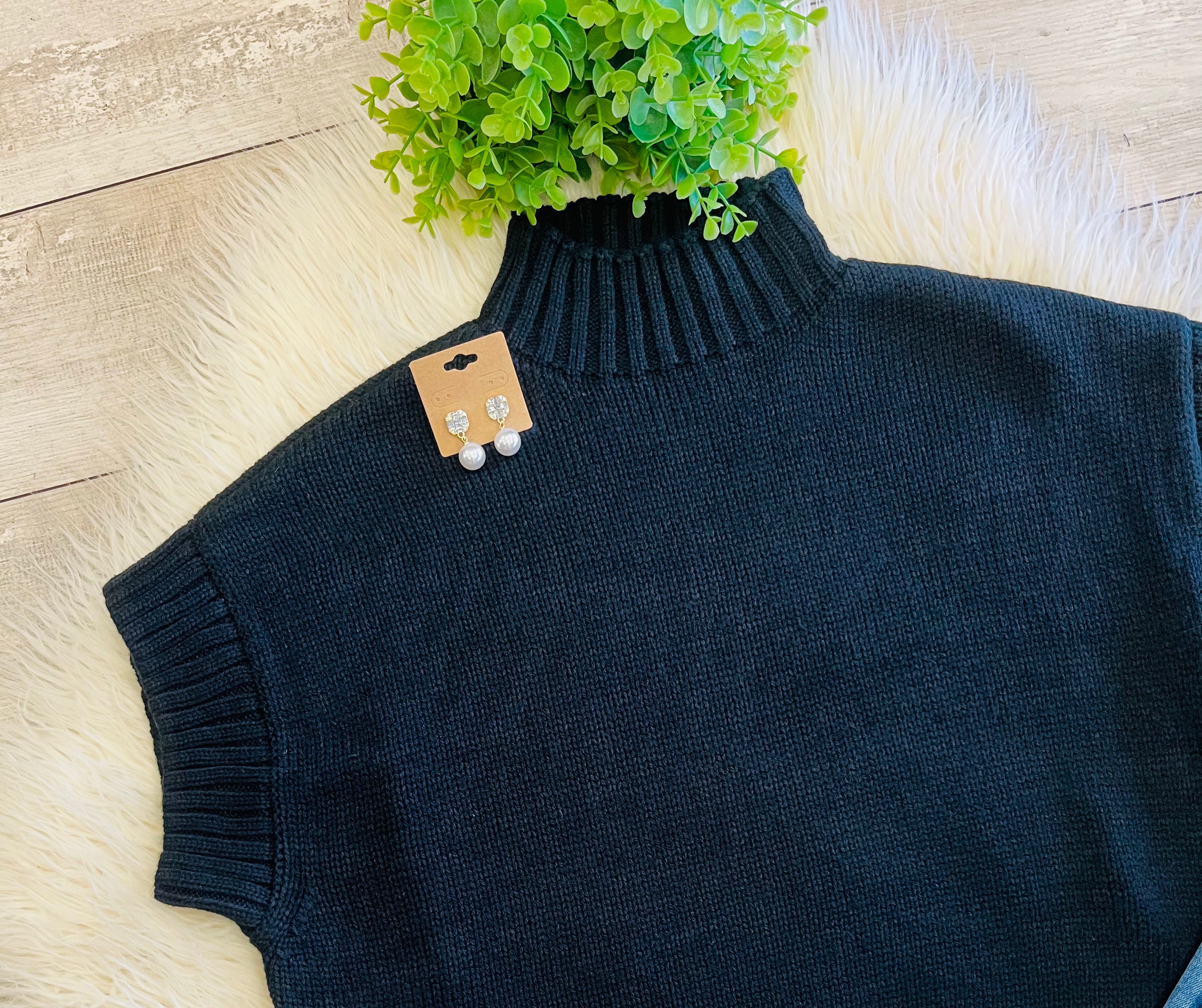 Women’s Black Sleeveless Knit Mock Neck Blouse
