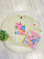 Women’s Mixed Print Pumpkin Patch Crewneck Top