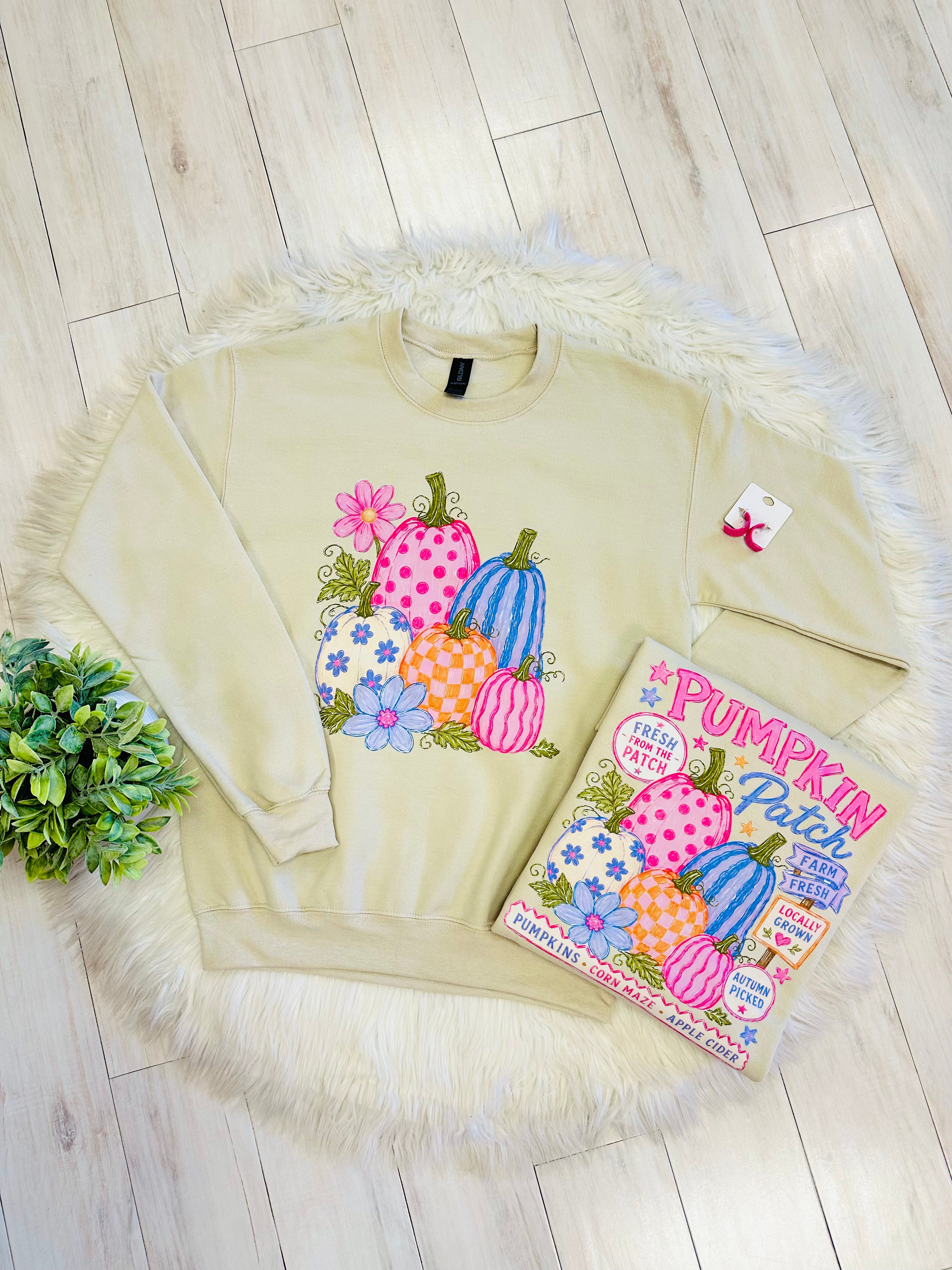 Women’s Mixed Print Pumpkin Patch Crewneck Top