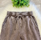 Women’s Zenana Mineral Wash Exposed Seam pants in Chocolate -True to size