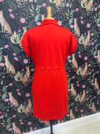 Women’s Jodifl Red Half Zip Collared Dress with Drawstring Waist and Pockets