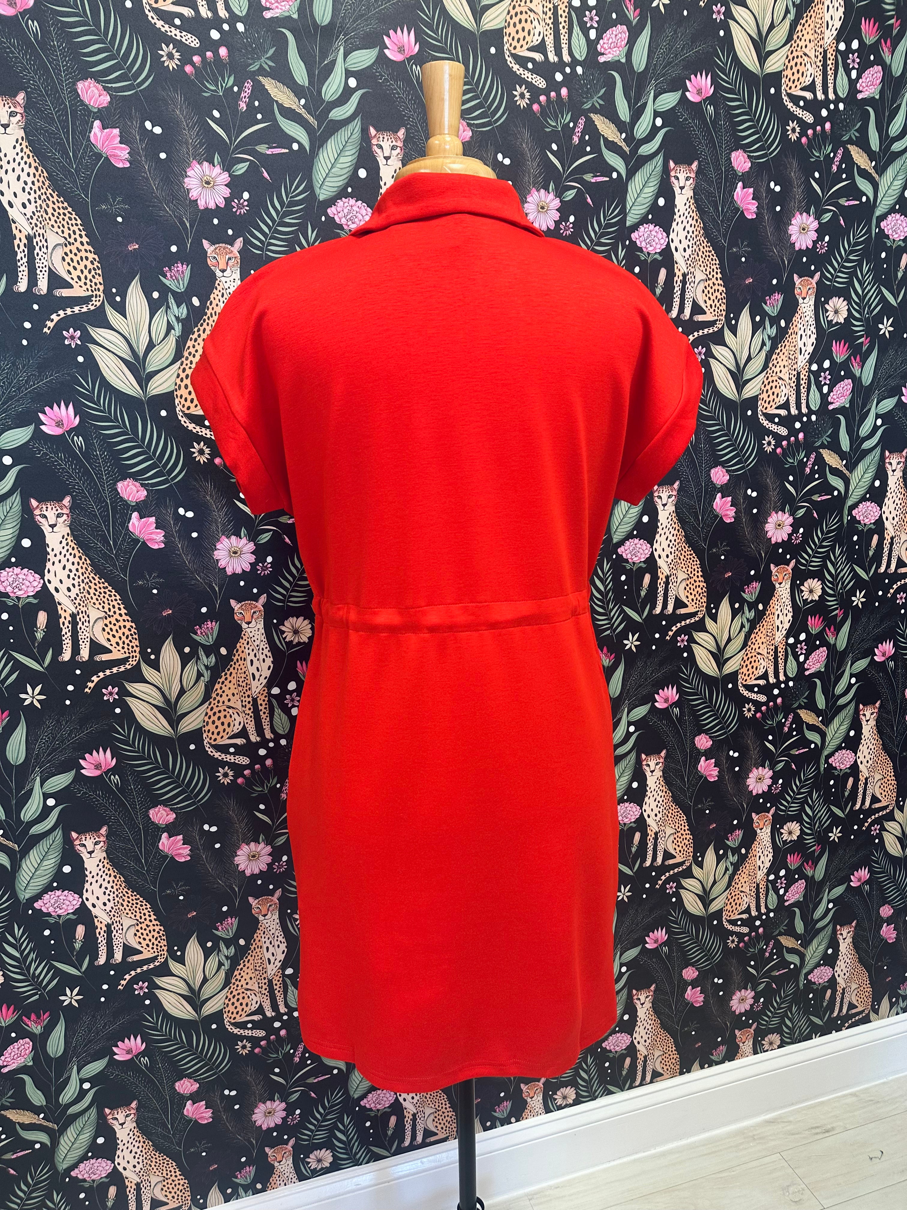 Women’s Jodifl Red Half Zip Collared Dress with Drawstring Waist and Pockets