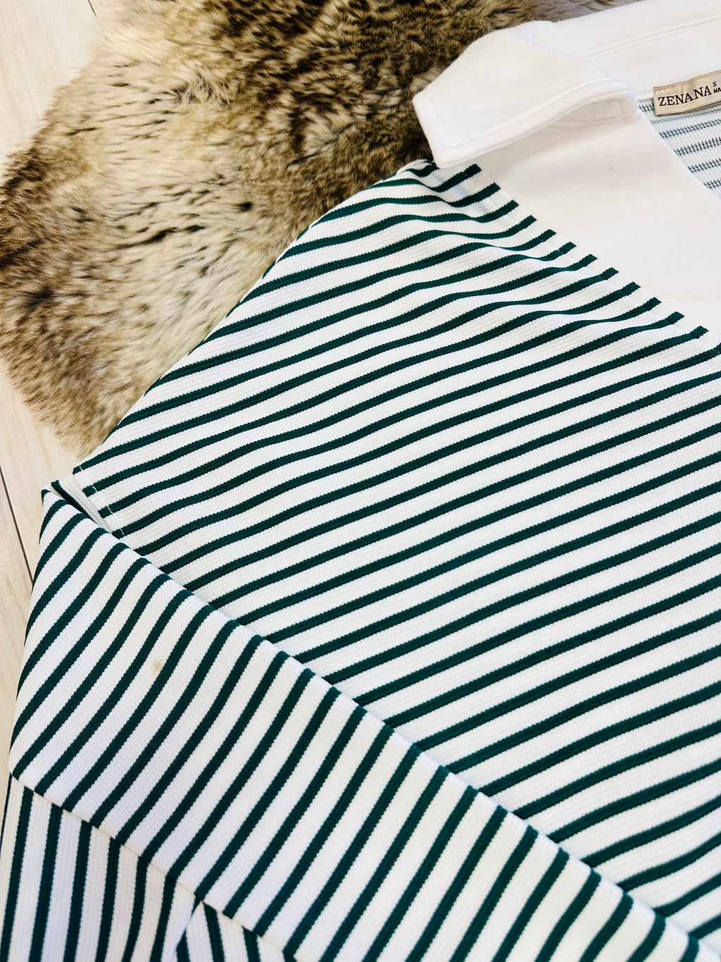 Stained Women’s Zenana Dark Green Striped Collared Set