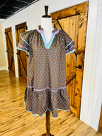 Women’s Taupe Boho Ruffle Sleeve Mini Dress