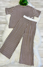 Women’s Zenana Brown Ribbed Drop - Shoulder Two Piece Set