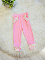 Girl’s Pink and Cream Half Zip Floral Pant Set