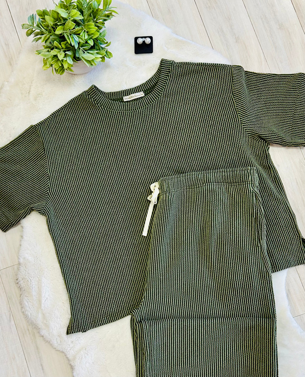 Women’s Zenana Forest Green Ribbed Set