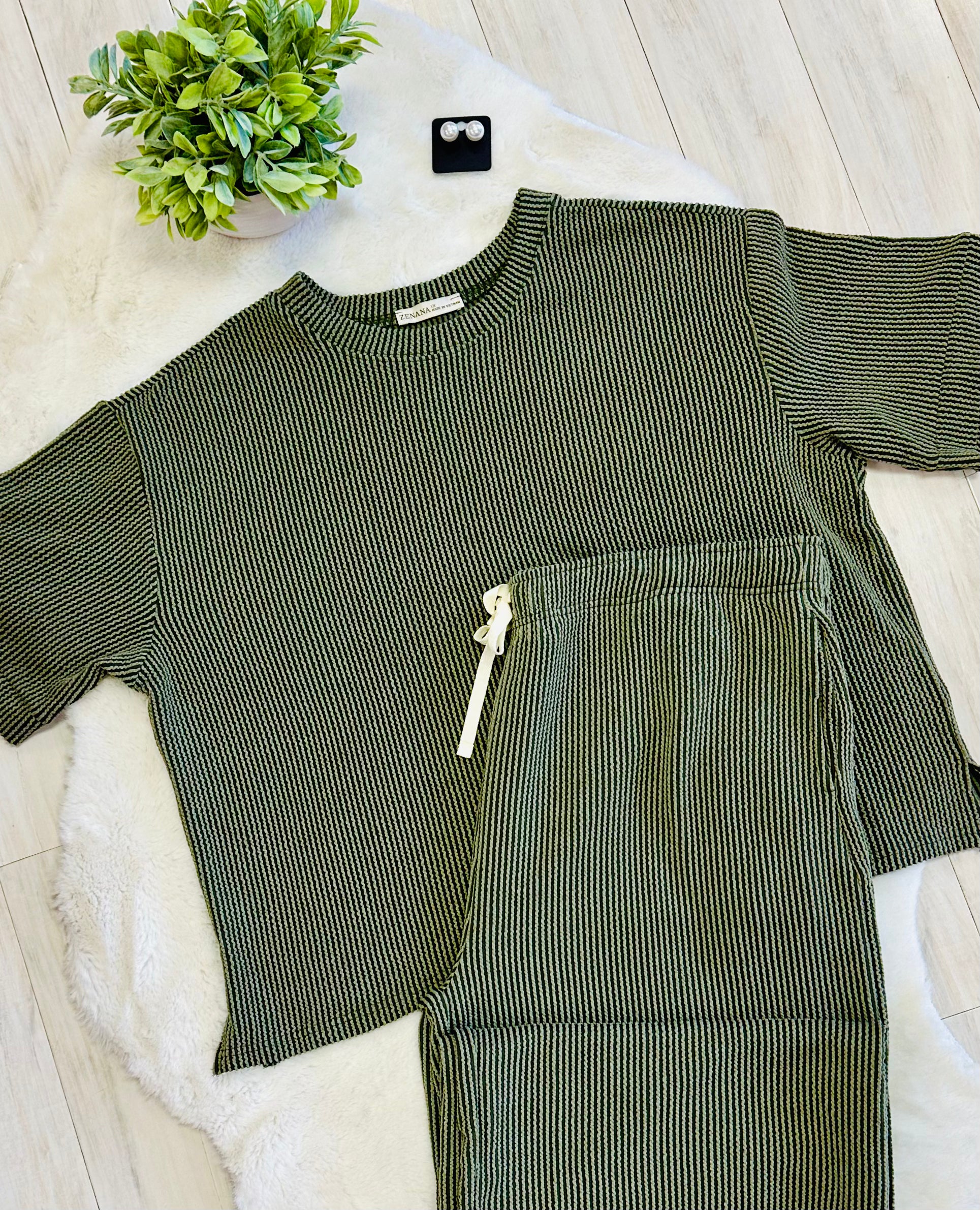 Women’s Zenana Forest Green Ribbed Set