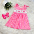 Girls Pink Polka Dot Smocked Summer Dessert Dress