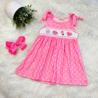 Girls Pink Polka Dot Smocked Summer Dessert Dress