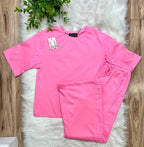 Women’s Pink Floral Eyelet Trim Set