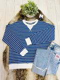 Women’s Zenana Royal Blue Striped Long Sleeve Top with White Trim- True to Size