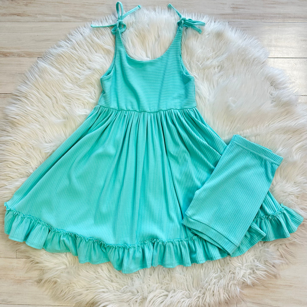 Girl’s Teal Ruffled Dress with Shorts