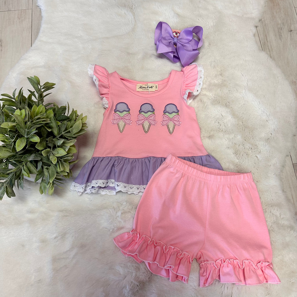 Girls Sweet Scoops Embroidered Ruffle Set