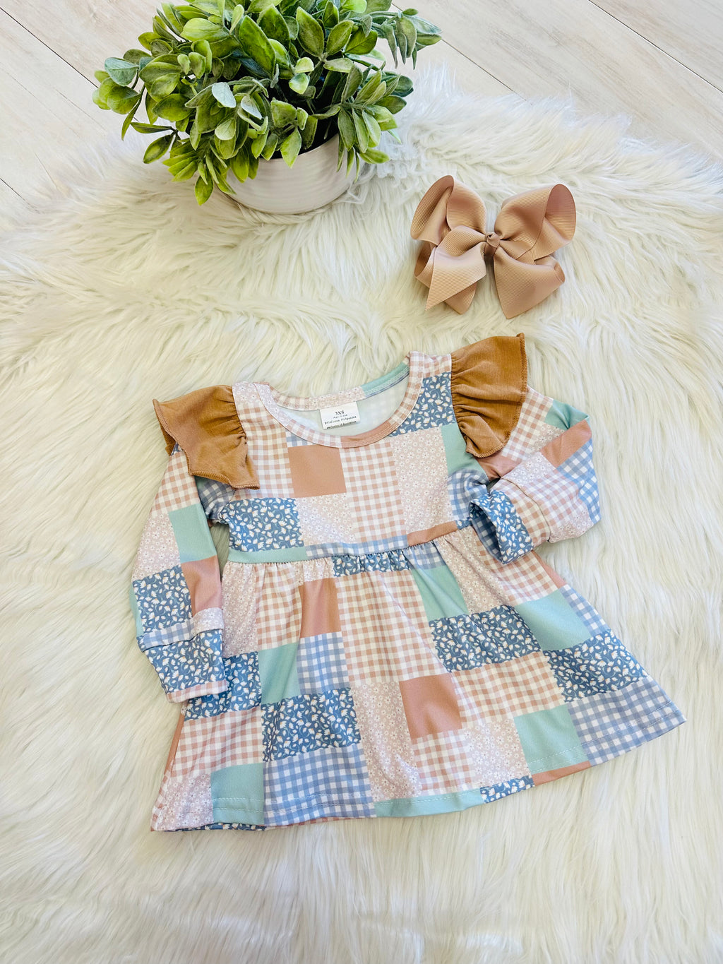Girl’s Mixed Ruffle Patchwork Brown Pant Set