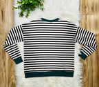 Women’s Brown and Hunter Green Stripe Top- Loose Fit