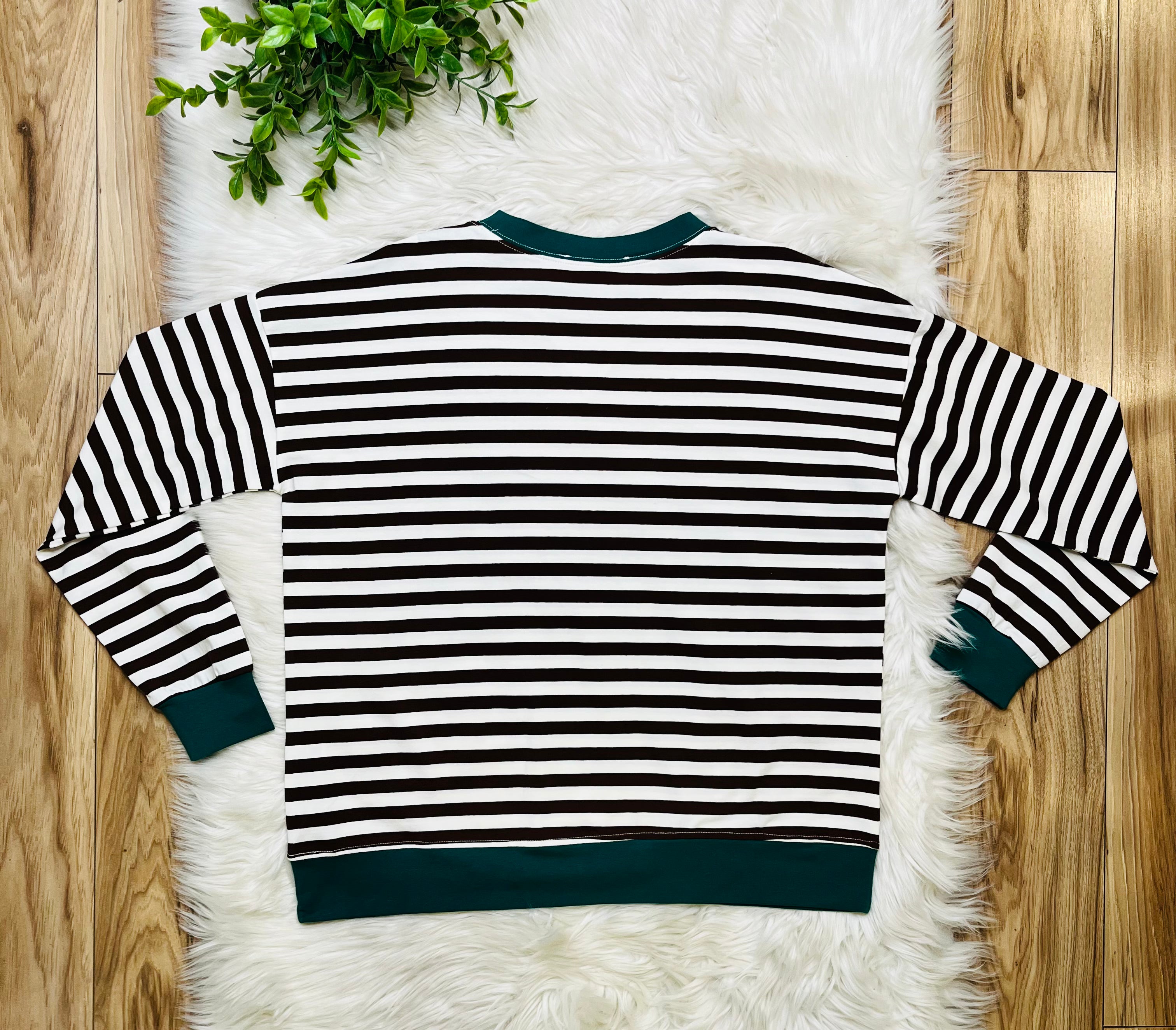 Women’s Brown and Hunter Green Stripe Top- Loose Fit
