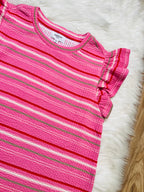 Women’s Multi Stripe Ruffle Sleeve Textured Top