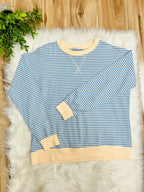 Women’s Zenana Light Blue and Yellow Stripe Long Sleeve Top