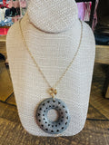 Women’s Gold and Grey Wooden Pendant Necklace