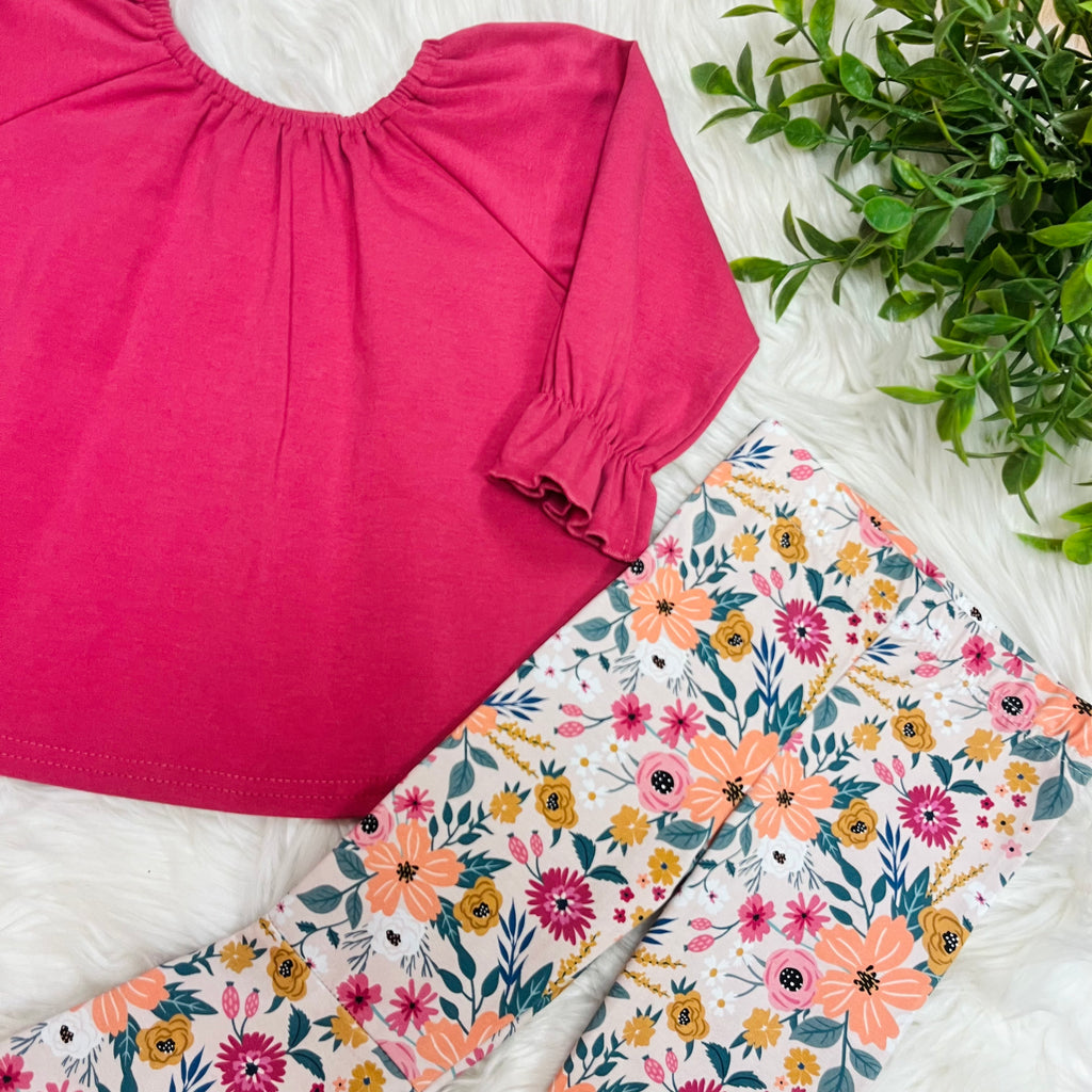 Girl’s Burgundy Floral Flare Pant Set