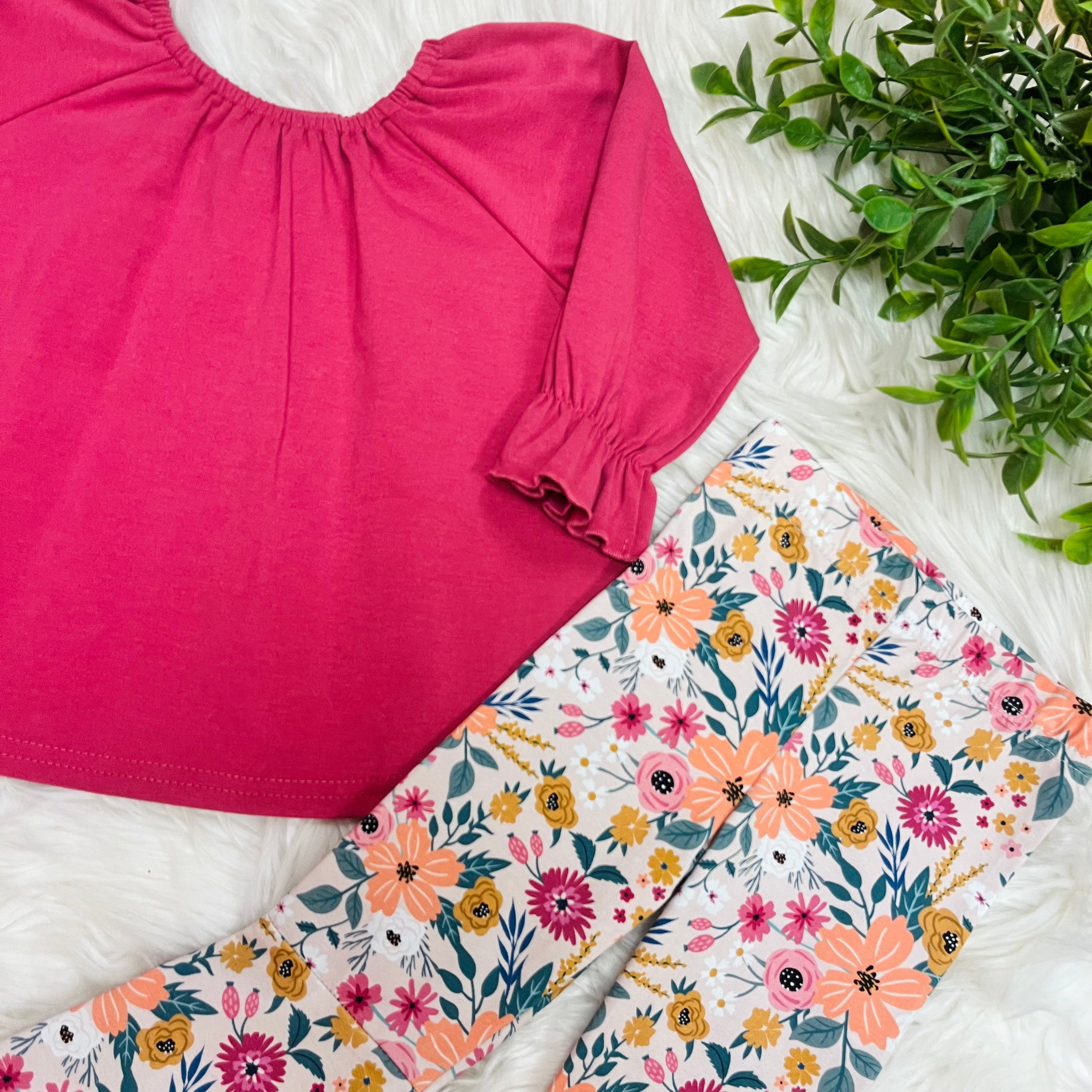 Girl’s Burgundy Floral Flare Pant Set