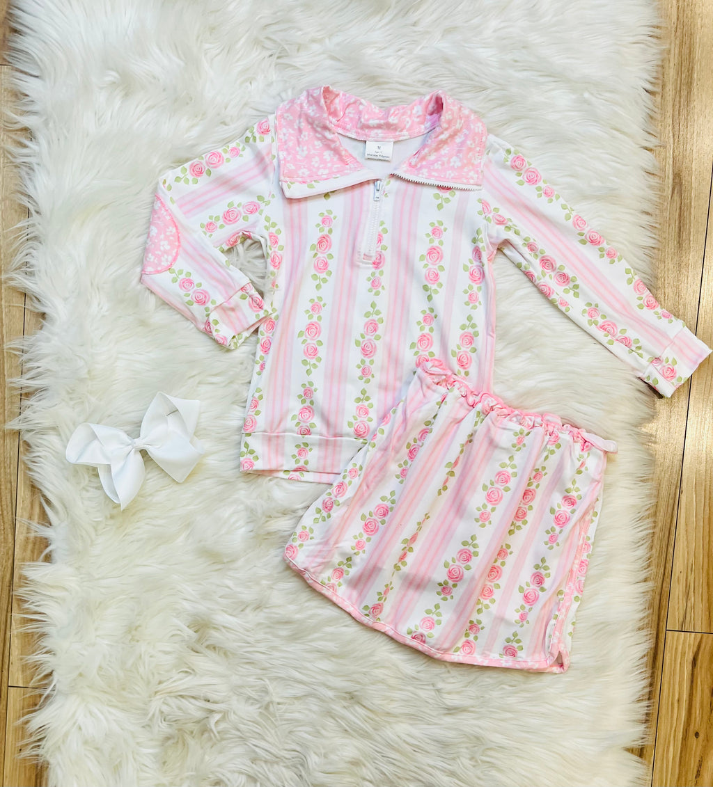 Girl’s Pink Rose Skort Outfit Set