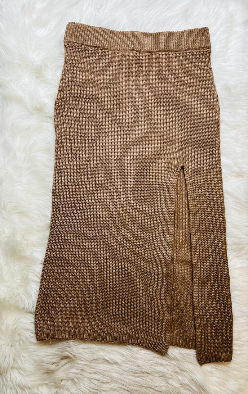 Womens Light Brown Sweater Skirt Set