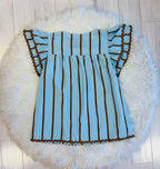 Blue Stripe Evermmee Ruffle Sleeve Top With RicRac Trim
