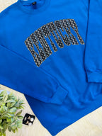 Women’s Blue & Black Crewneck Top with Polka Dots