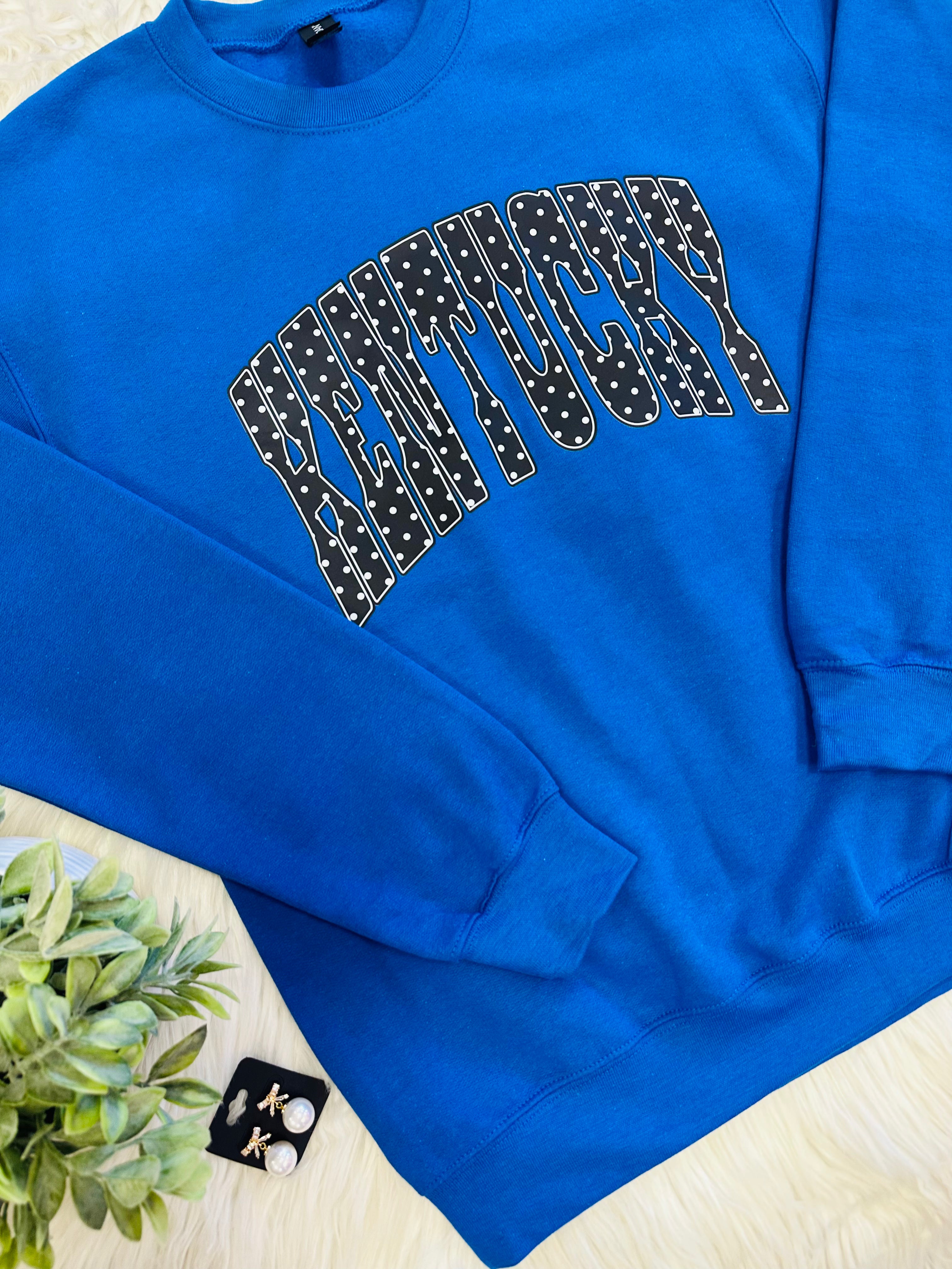 Women’s Blue & Black Crewneck Top with Polka Dots