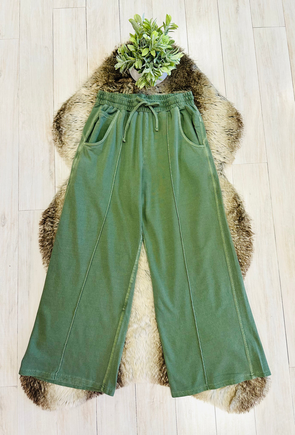 Women’s Light Olive Wide Leg Crop/Petite Pants by Zenana- True to Size