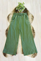 Women’s Light Olive Wide Leg Crop/Petite Pants by Zenana- True to Size