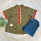 Women’s Jodifl Cheetah Print Button Down Top with Red and Tan Trim
