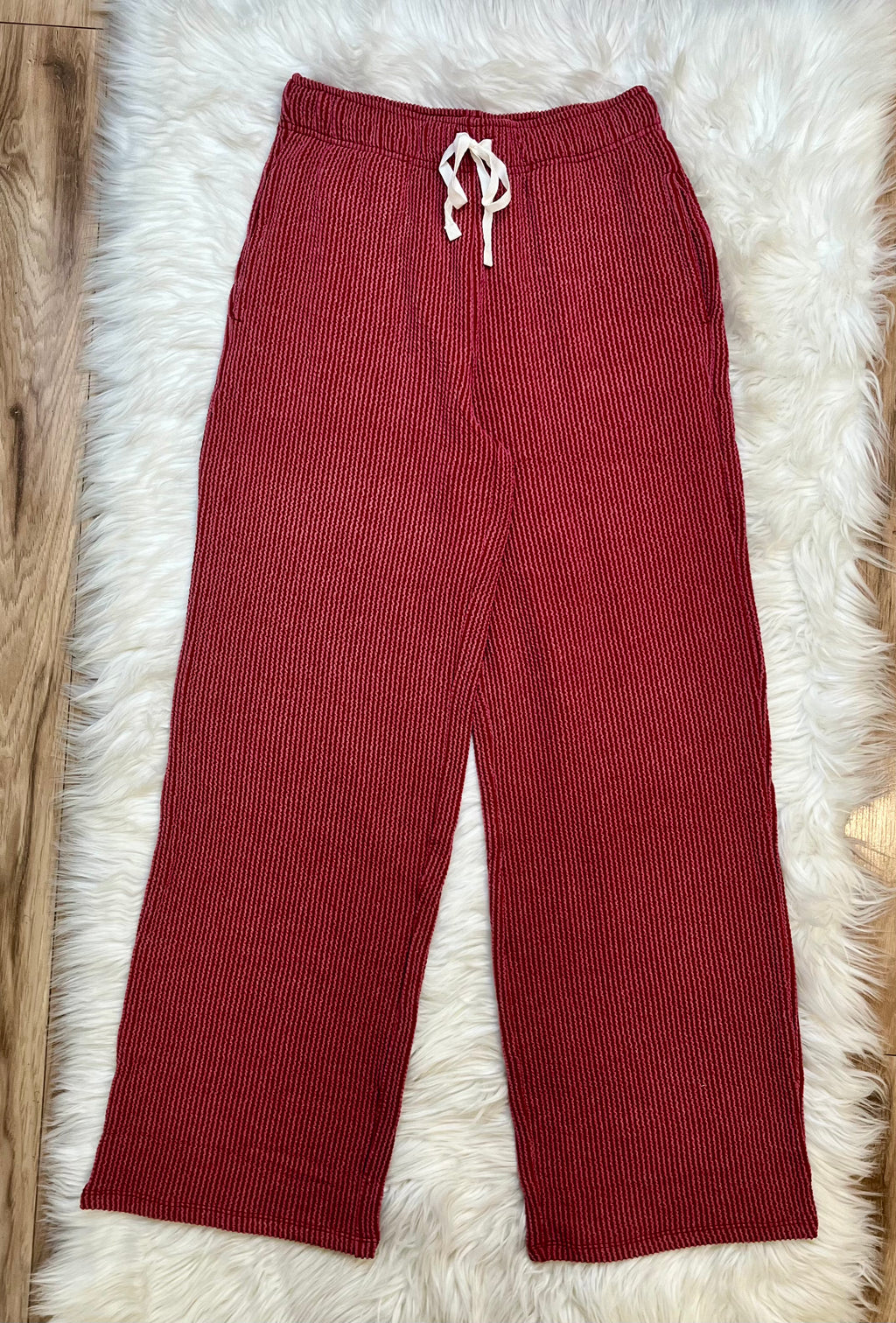 Women’s Burgundy Ribbed Top and Drawstring Pant Set