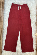 Women’s Burgundy Ribbed Top and Drawstring Pant Set