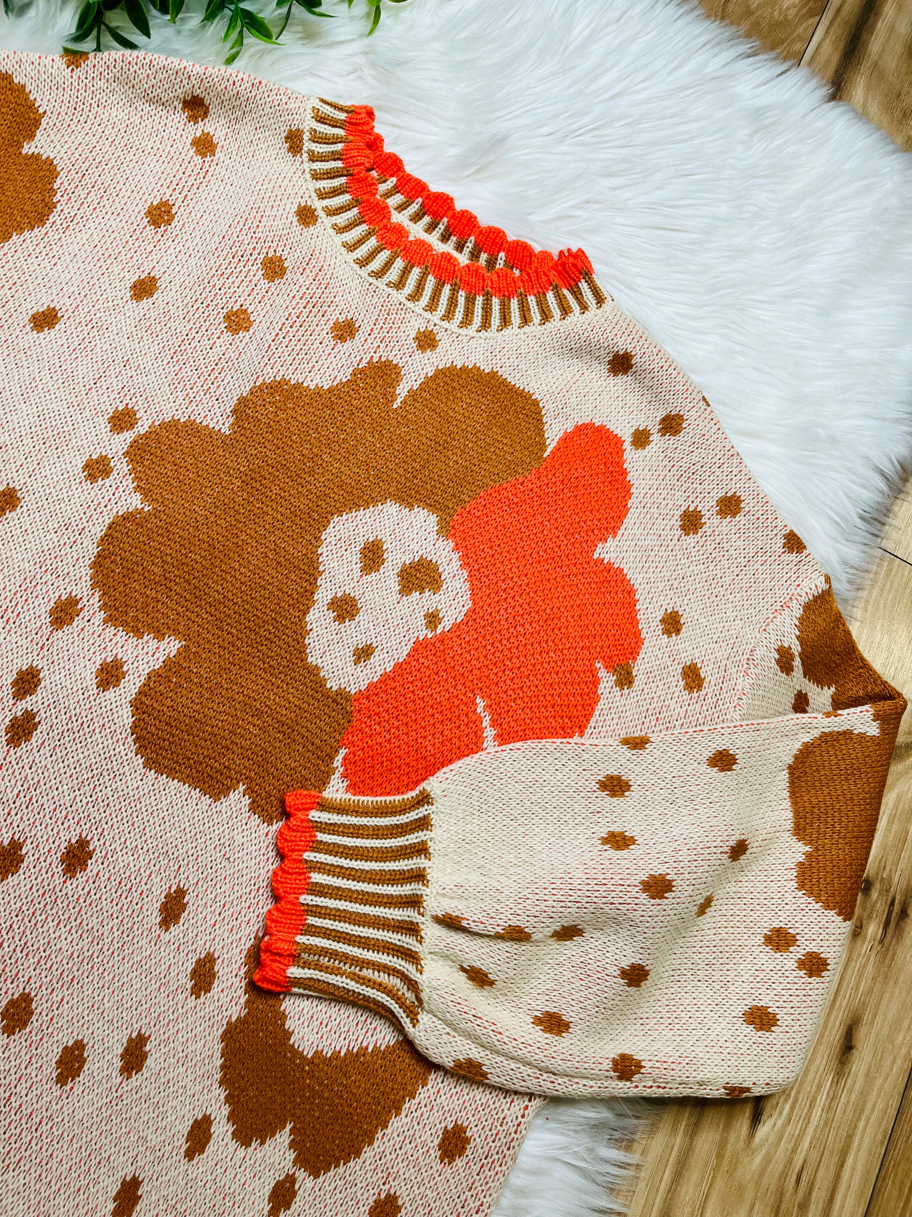 Women’s Bibi Rust Flower Sweater Top- True to Size