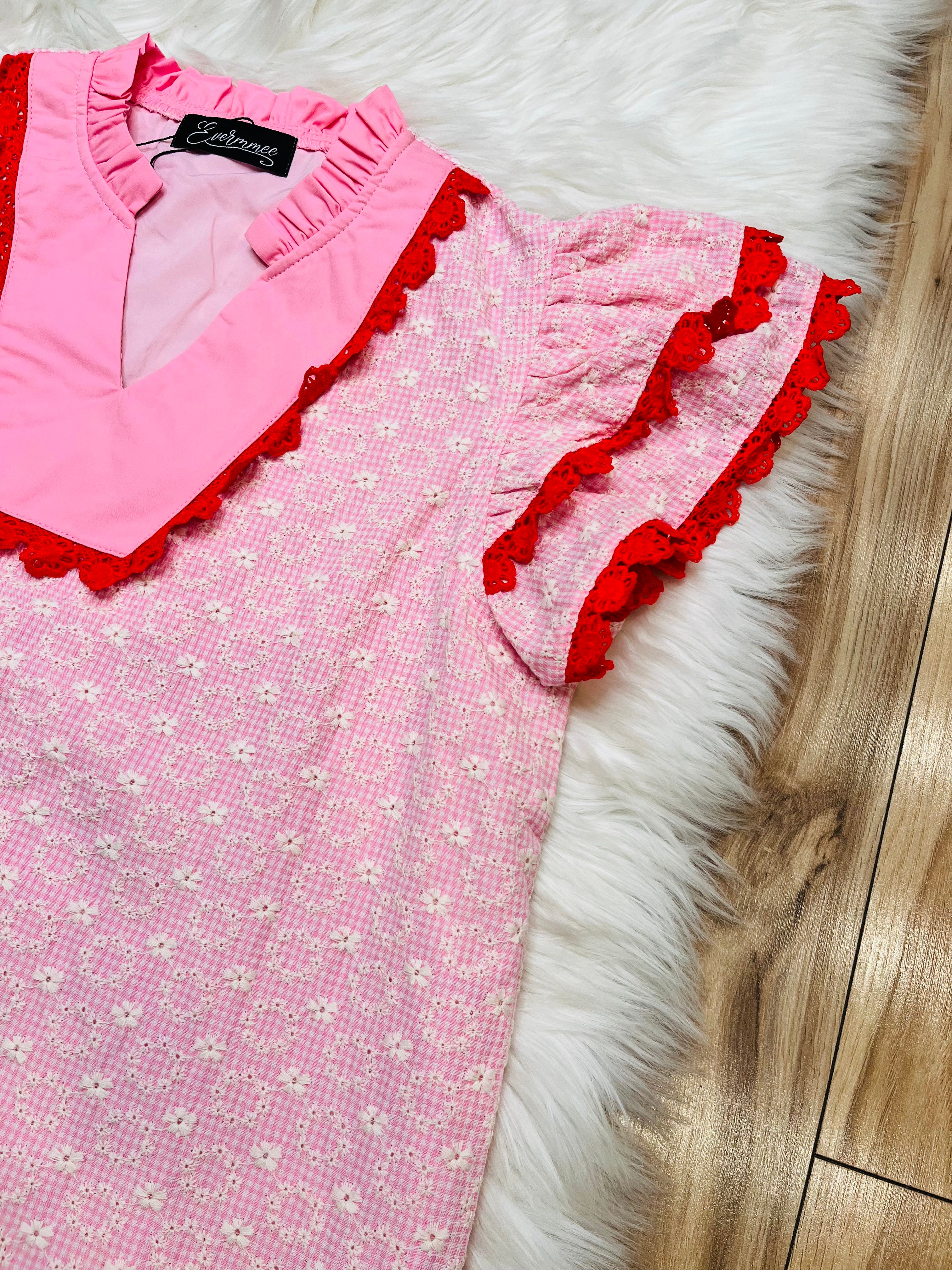 Women’s Pink Flower Embroidered Top