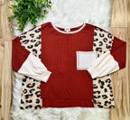 Women’s Bibi Rust Leopard Front Pocket Top- Loose Fit