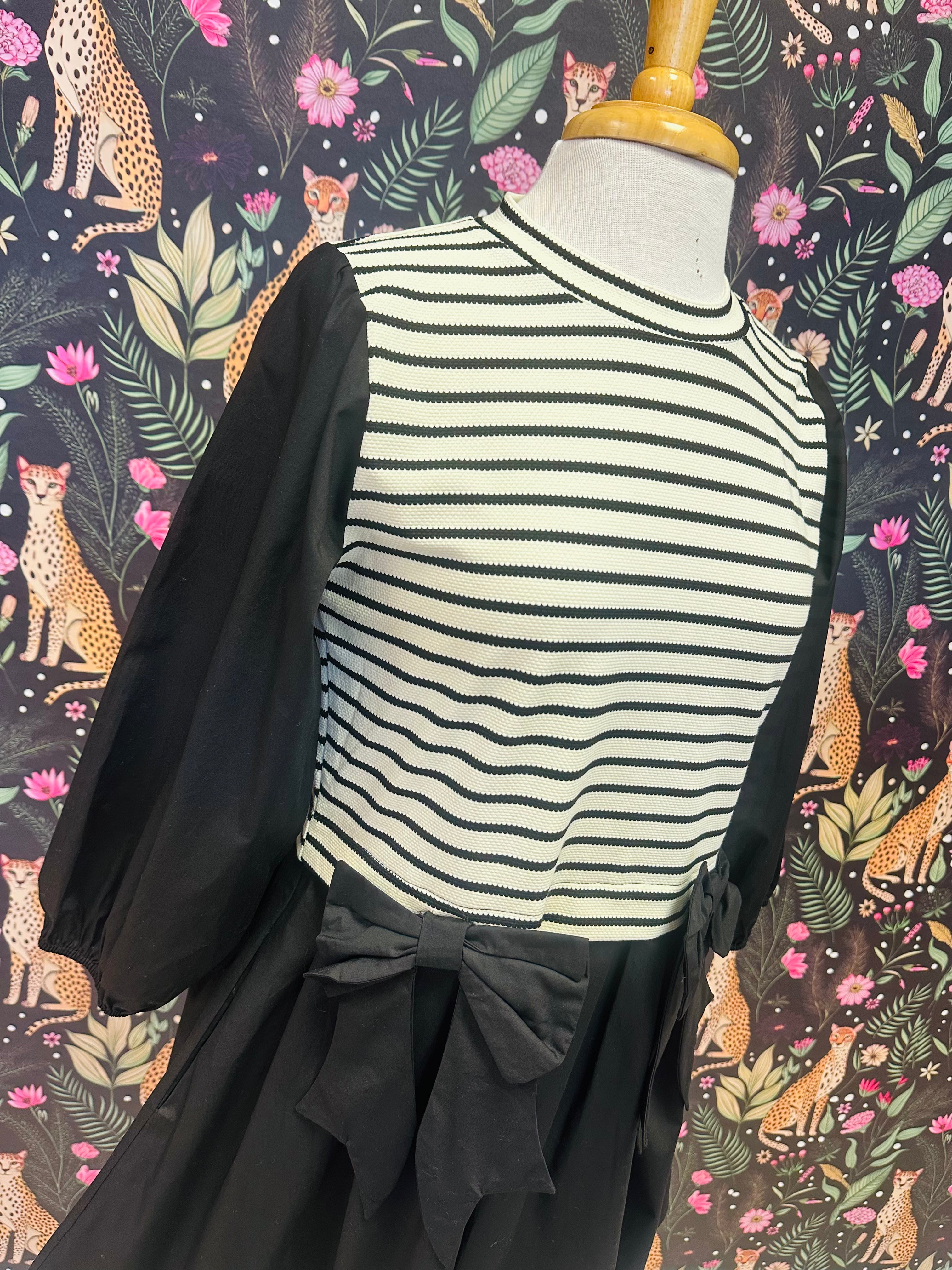 Women’s Jodifl Black and White Stripe Dress with Bows