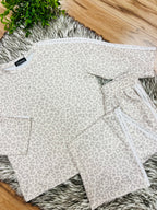Women’s Taupe & Grey Leopard Pant Set with Stripe Detail- True to Size