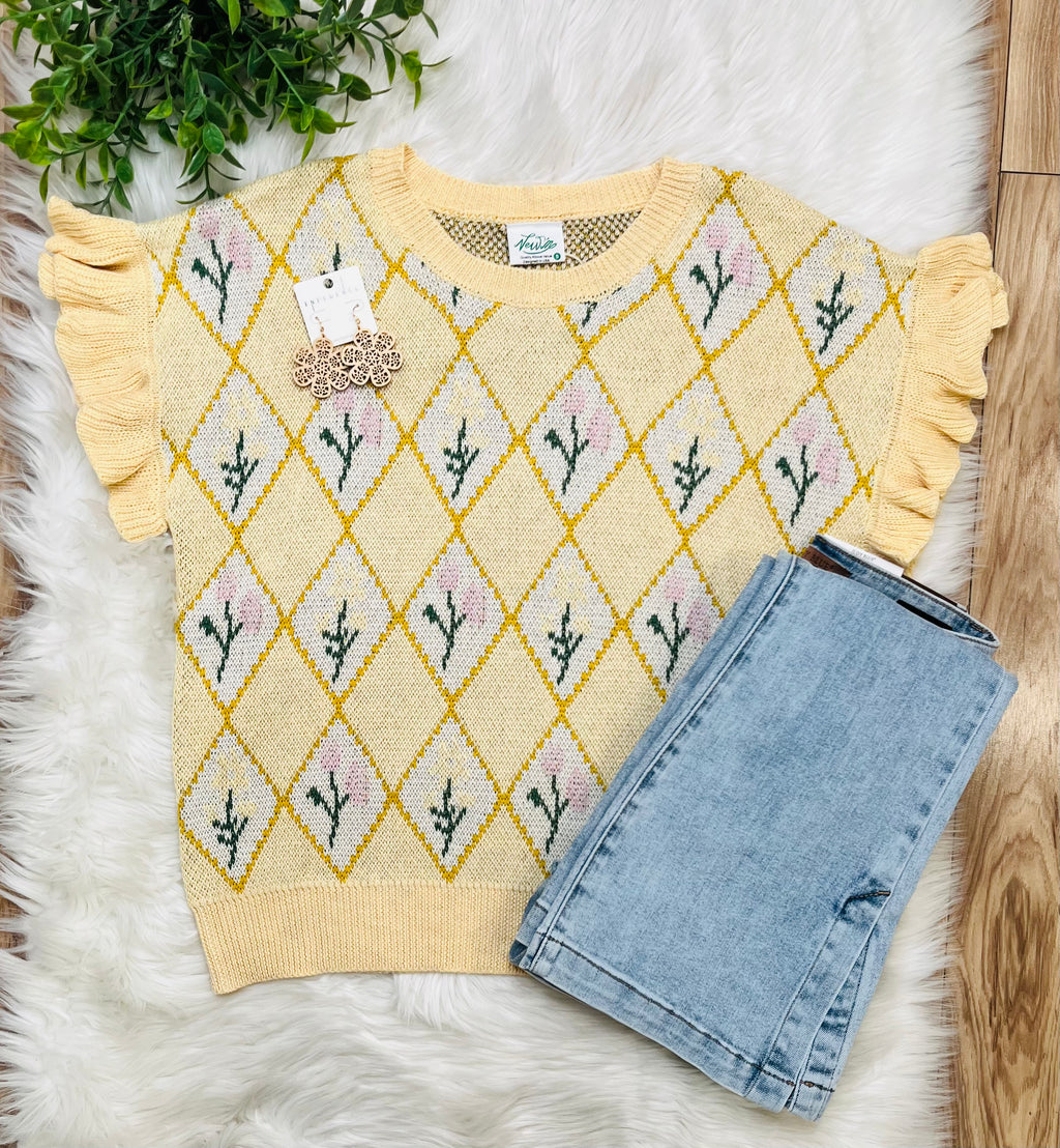 Women’s Very J Yellow Floral Sweater Top