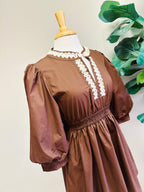Women’s Dark Brown Dress with Puff Sleeves by Jodifl- True to Size