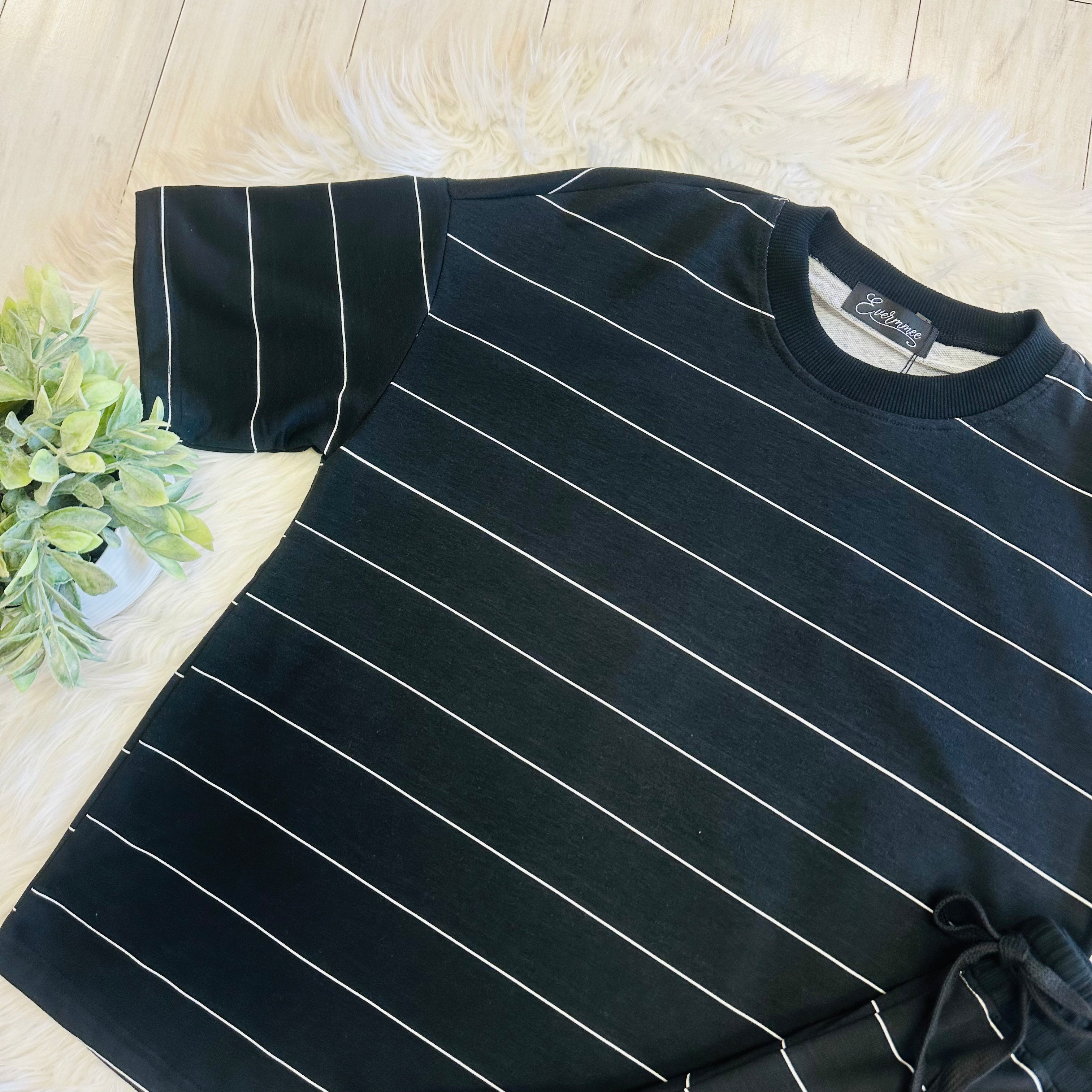 Women’s Evermmee Black Short Set with White Stripes
